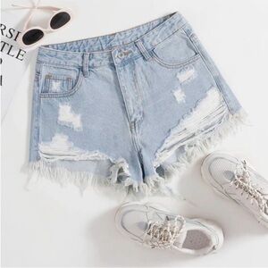 High Rise Light Blue Distressed Denim Jean Shorts Size 4